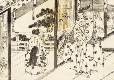 Un ragazzo ben educato rende omaggio a un uomo anziano da Katsushika Hokusai